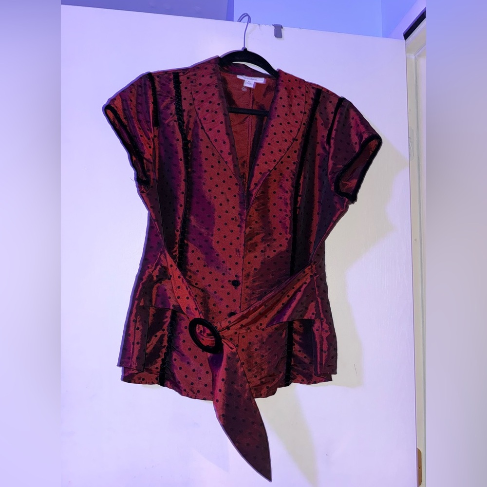 Dressbarn Red Blouse with Black Dots